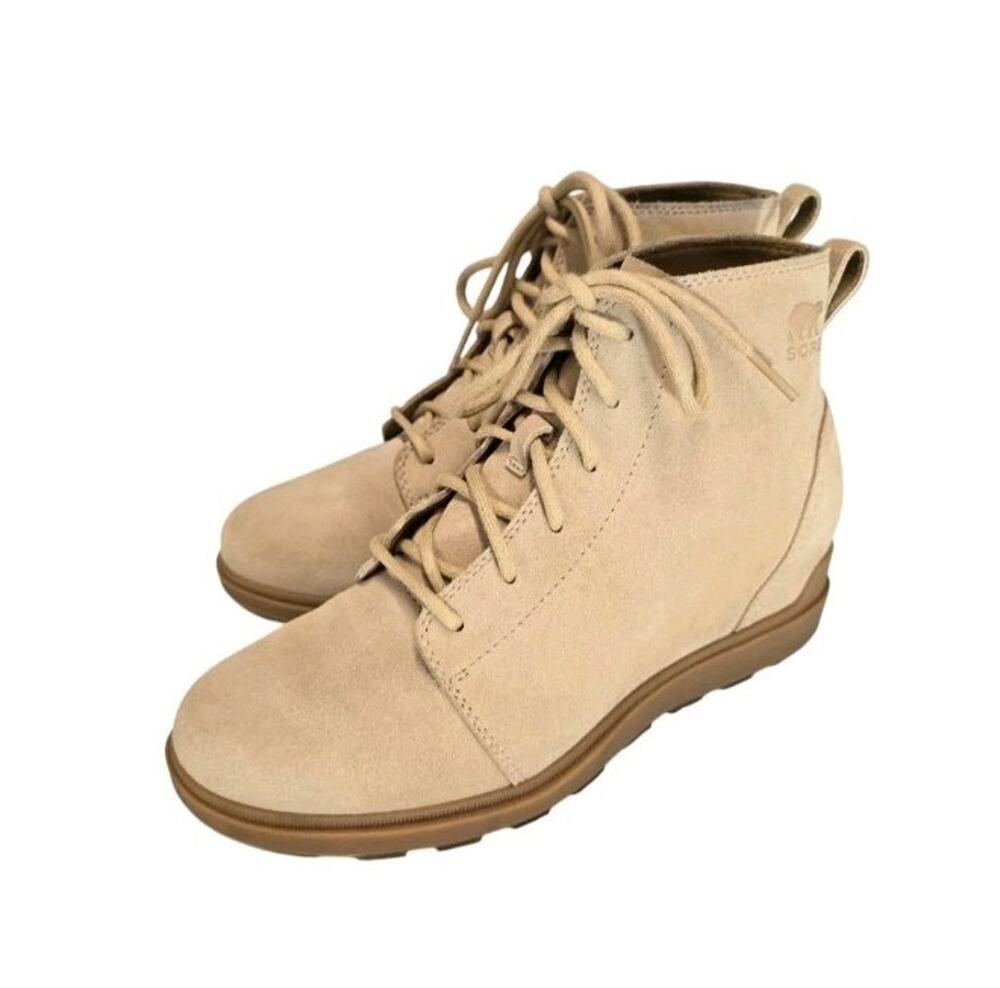 SOREL Evie II Lace Waterproof Suede Wedge Boots Canoe Tan Women's Size 9